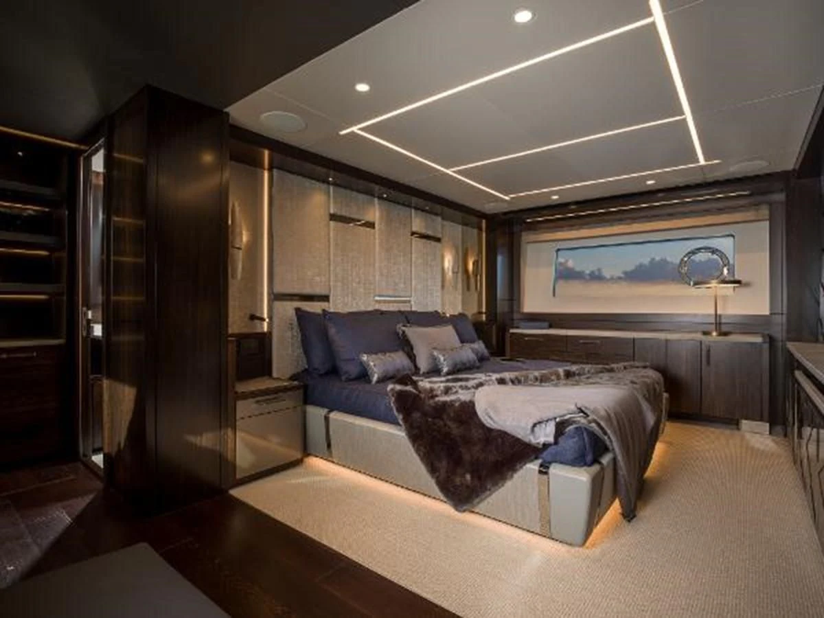 a large bedroom with a bed aboard 88 YACHT Yacht for Sale