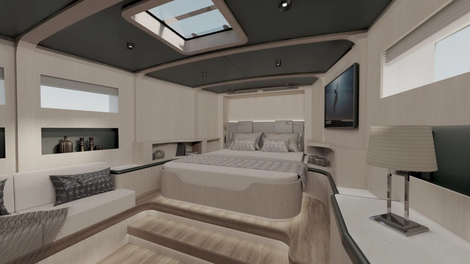 a room with a bed and a television aboard 88 YACHT Yacht for Sale