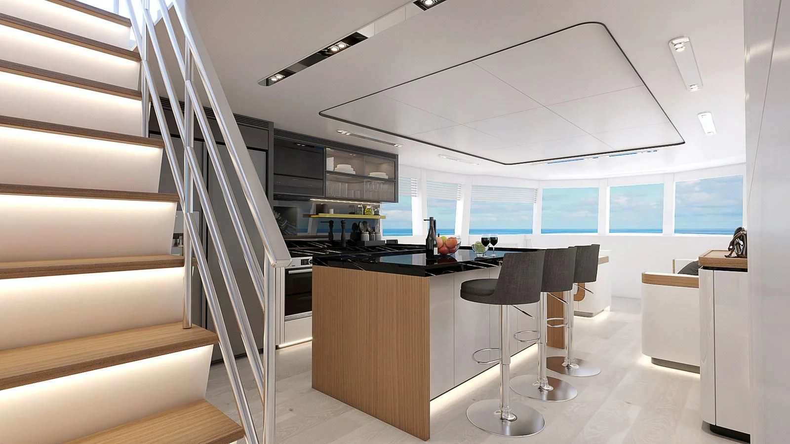 a room with a ladder and a desk and a chair aboard 88 YACHT Yacht for Sale