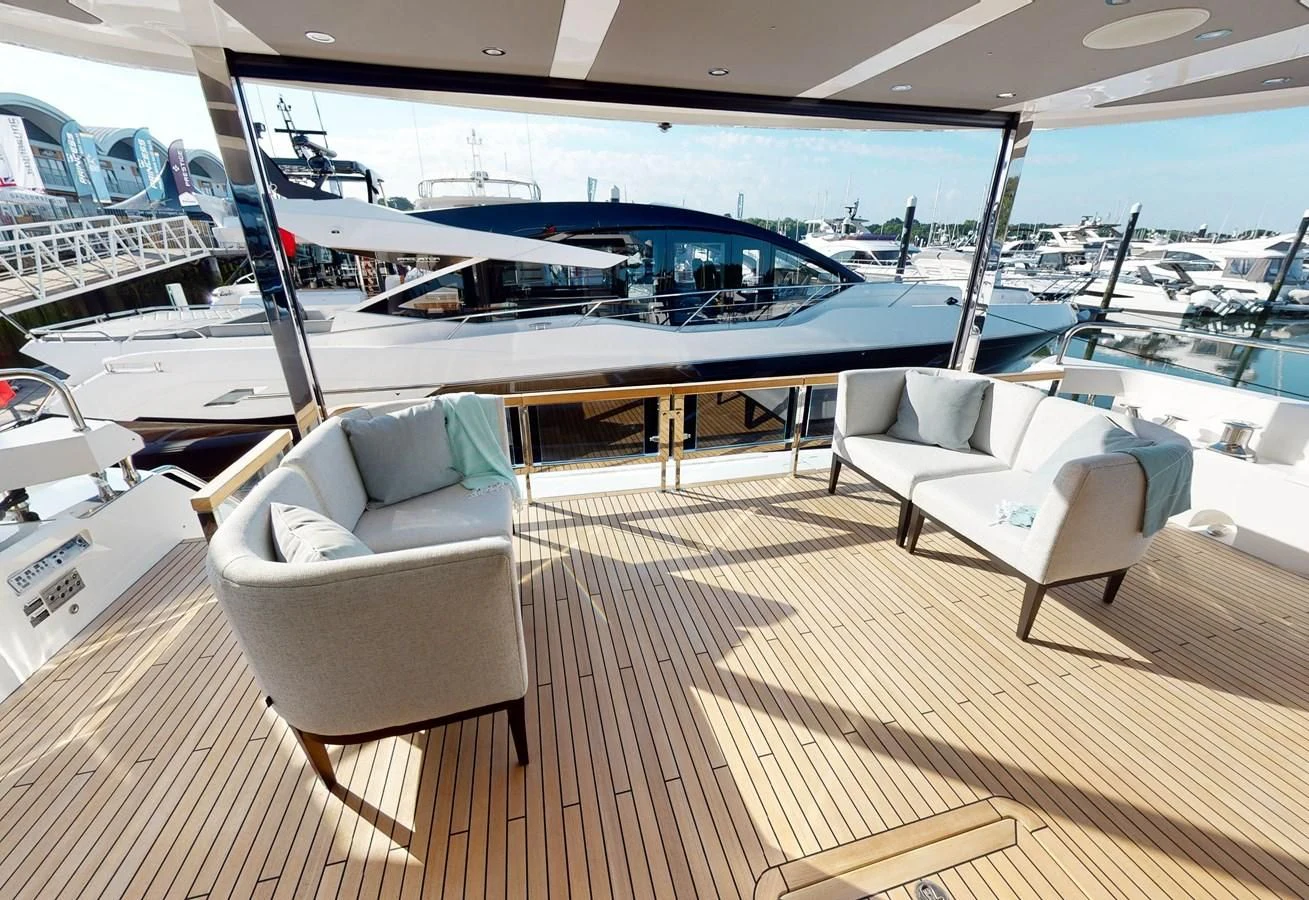 a room with a view of the water and boats aboard 88 YACHT Yacht for Sale