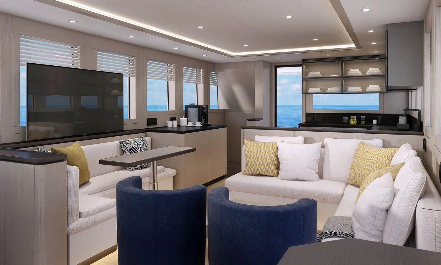 a living room with a couch and a tv aboard 88 YACHT Yacht for Sale