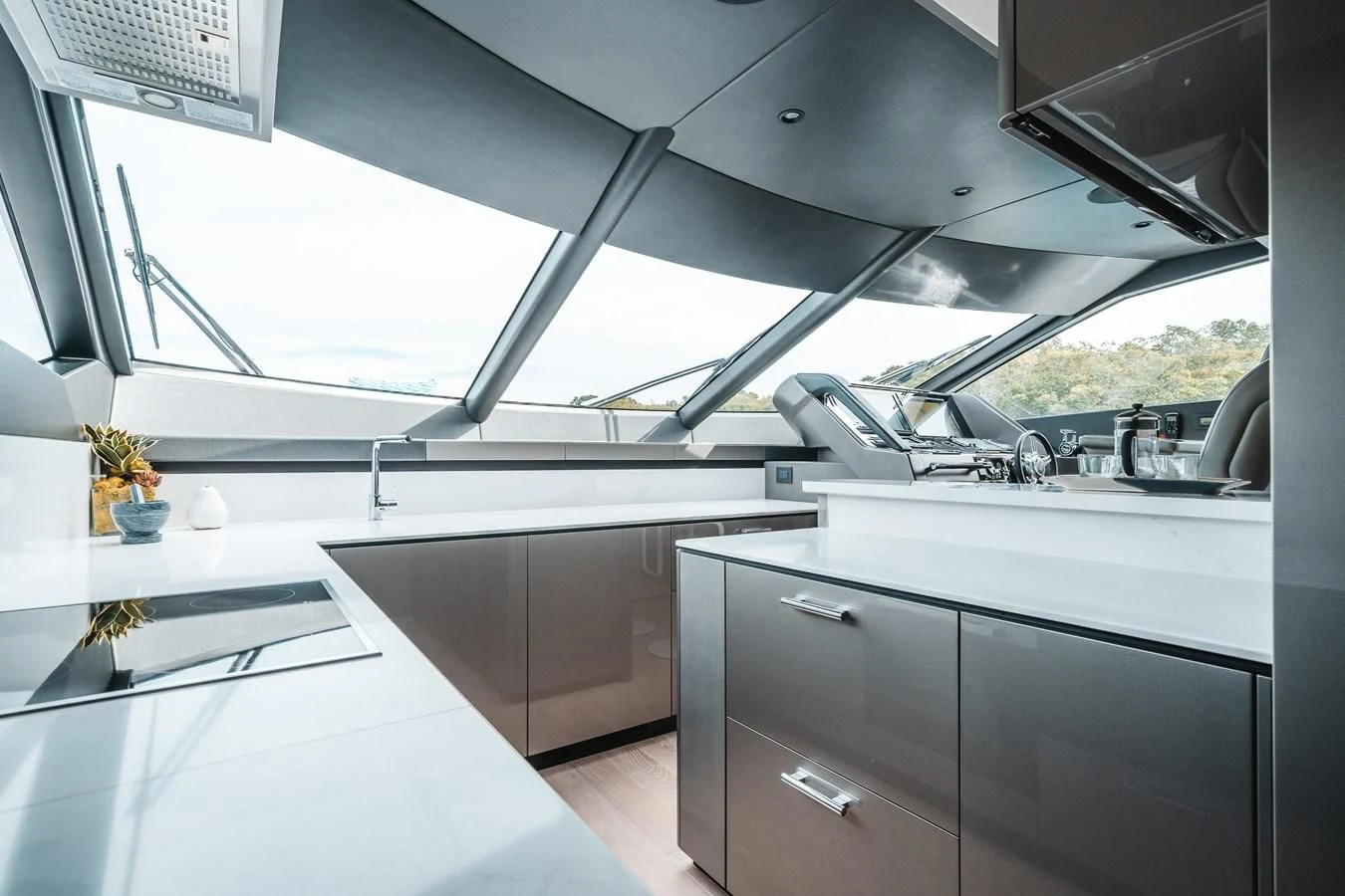 a kitchen with a large window aboard 88 YACHT Yacht for Sale