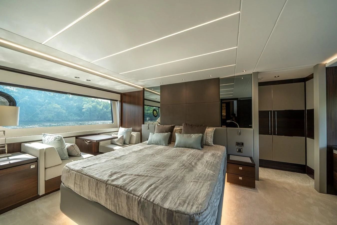 a large bedroom with a large bed aboard 88 YACHT Yacht for Sale
