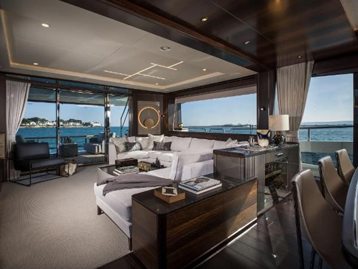a large bedroom with a large window aboard 88 YACHT Yacht for Sale