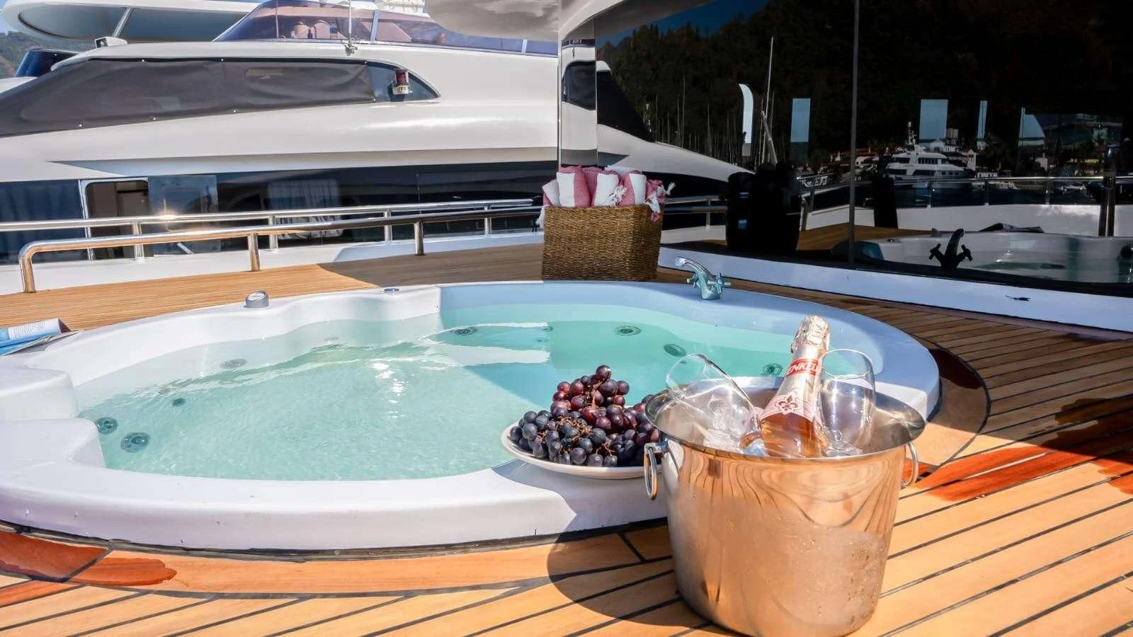 a table with food and drinks on it aboard 88 YACHT Yacht for Sale