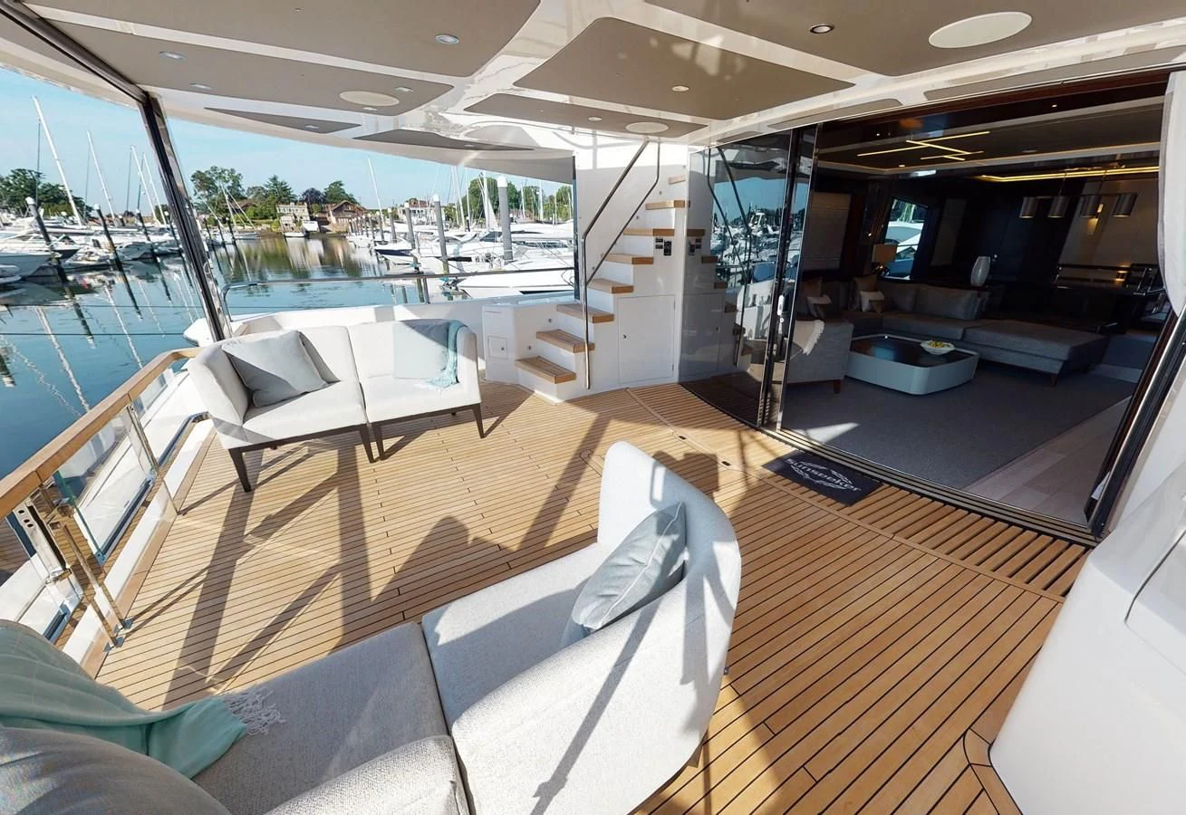 a room with a view of the water and the deck aboard 88 YACHT Yacht for Sale