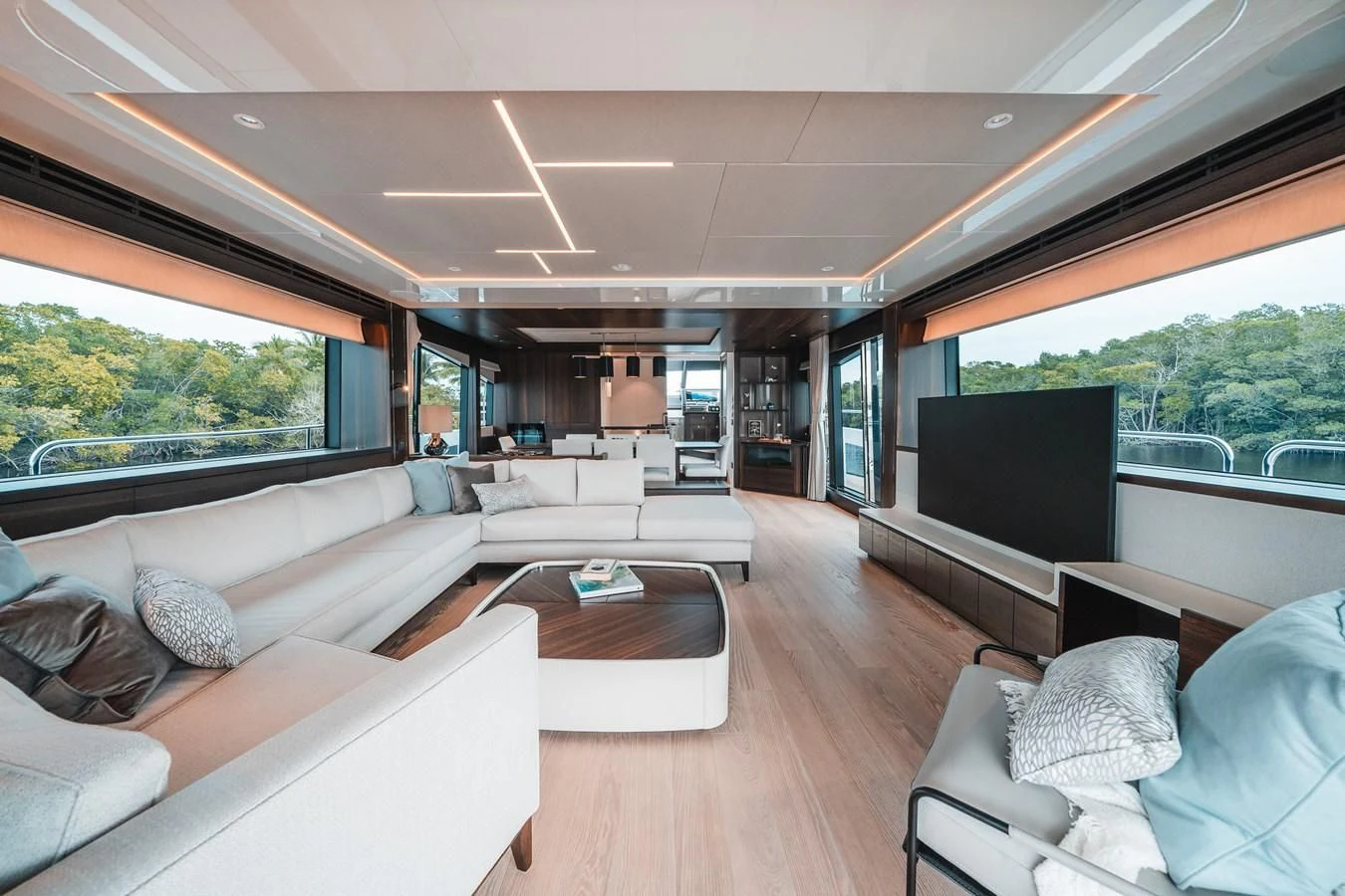 a living room with a large window aboard 88 YACHT Yacht for Sale