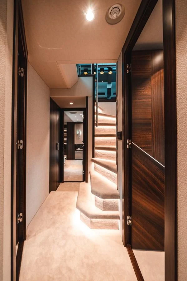 a hallway with a glass door aboard 88 YACHT Yacht for Sale