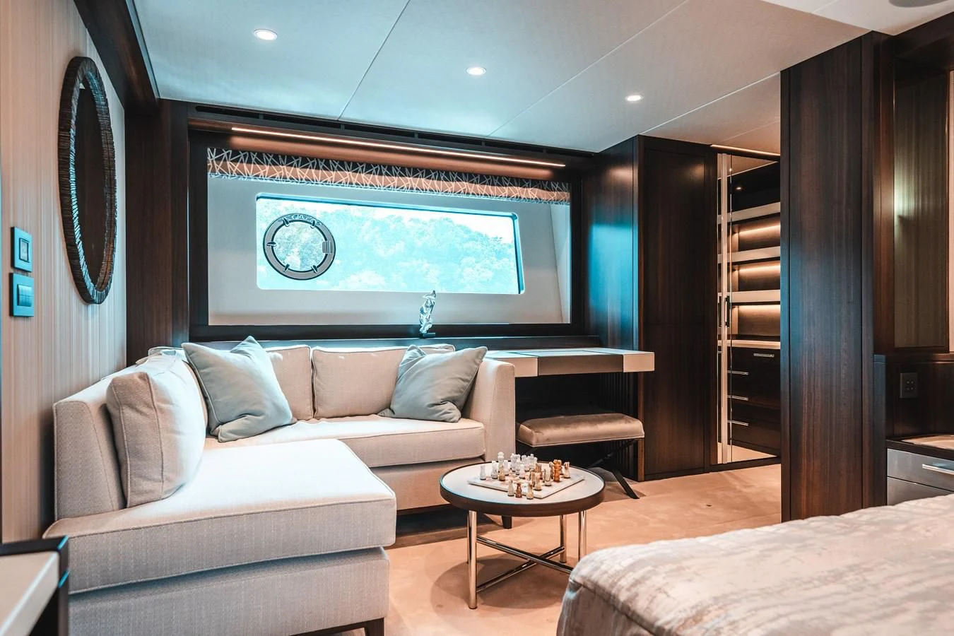 a living room with a couch and a tv aboard 88 YACHT Yacht for Sale