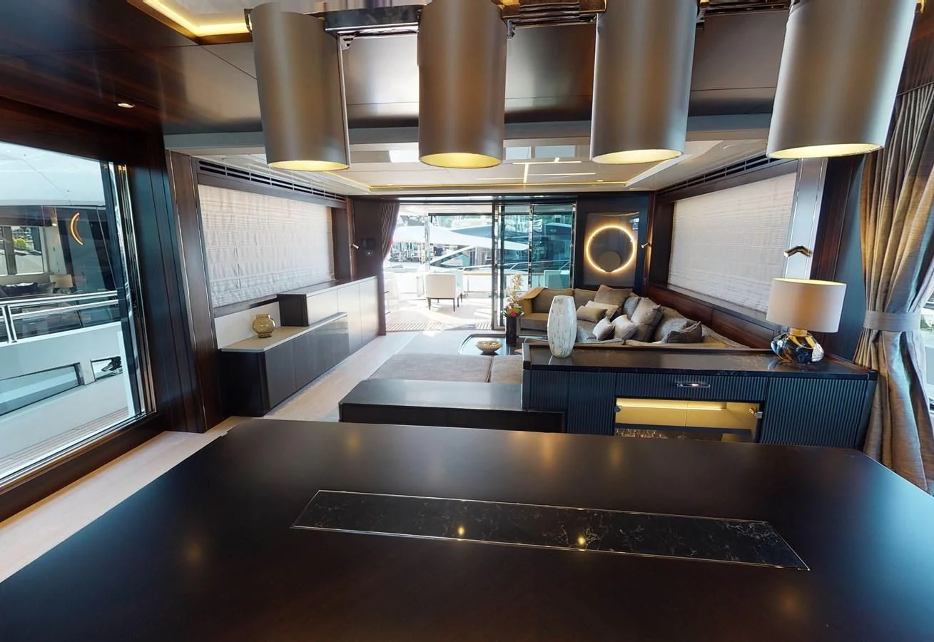 a modern looking living room aboard 88 YACHT Yacht for Sale