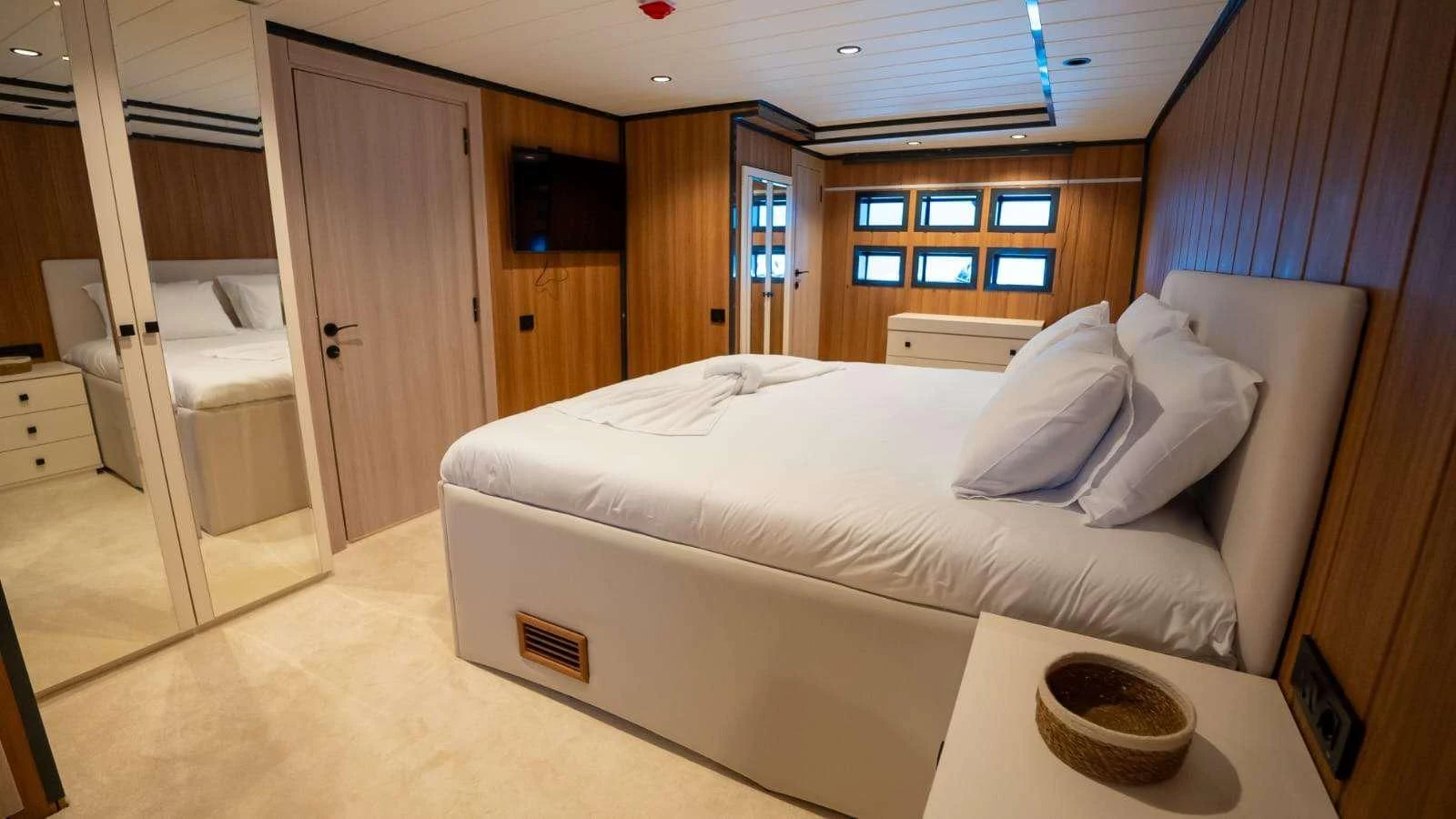 a bed with a white sheet aboard 88 YACHT Yacht for Sale