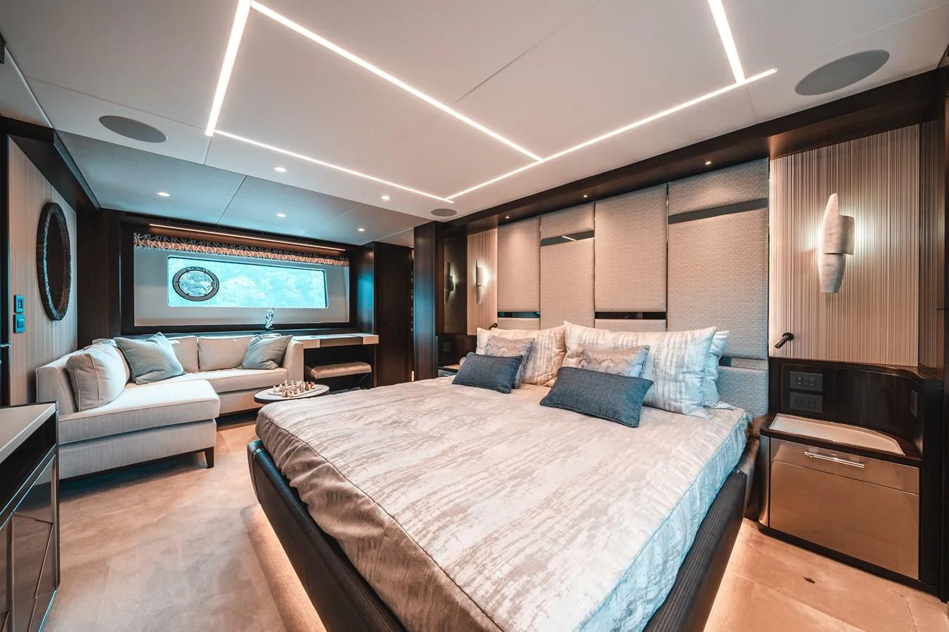 a large bedroom with a bed aboard 88 YACHT Yacht for Sale