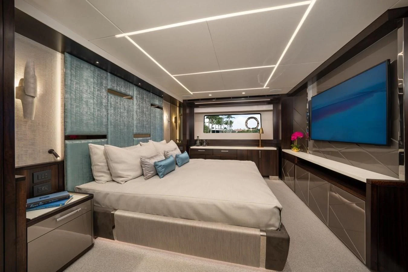 a bedroom with a large tv aboard 88 YACHT Yacht for Sale