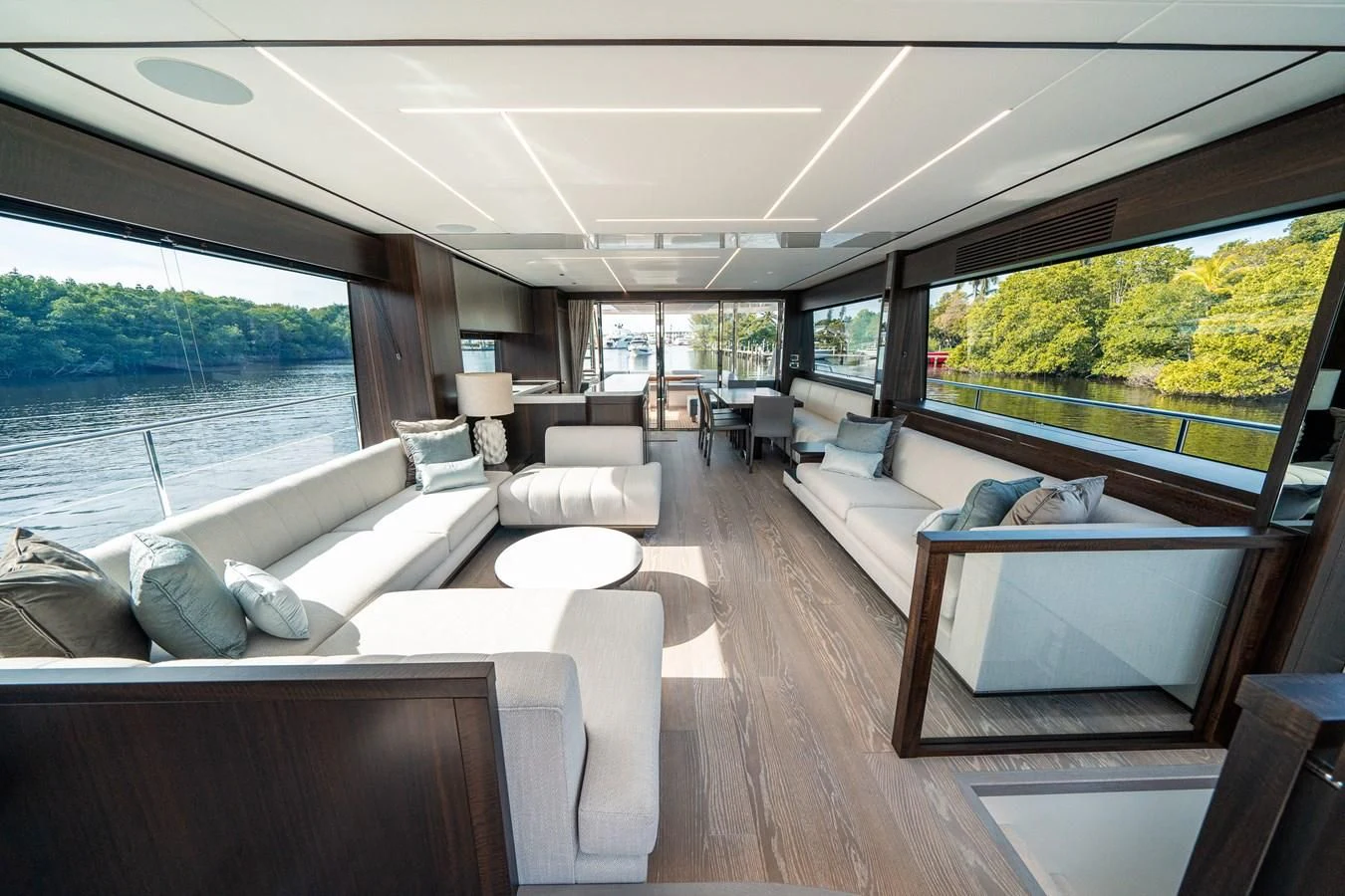 a living room with a large window aboard 88 YACHT Yacht for Sale