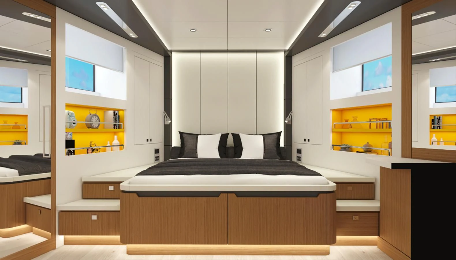 a room with a desk and a bed aboard 88 YACHT Yacht for Sale