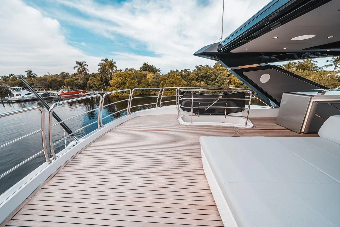 a deck with a pool and trees aboard 88 YACHT Yacht for Sale