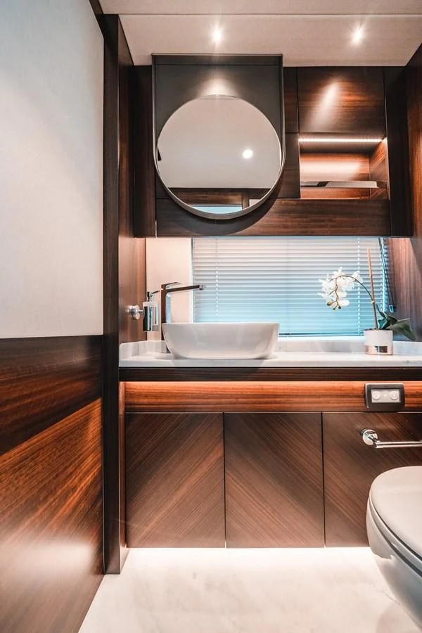 a bathroom with a large mirror aboard 88 YACHT Yacht for Sale