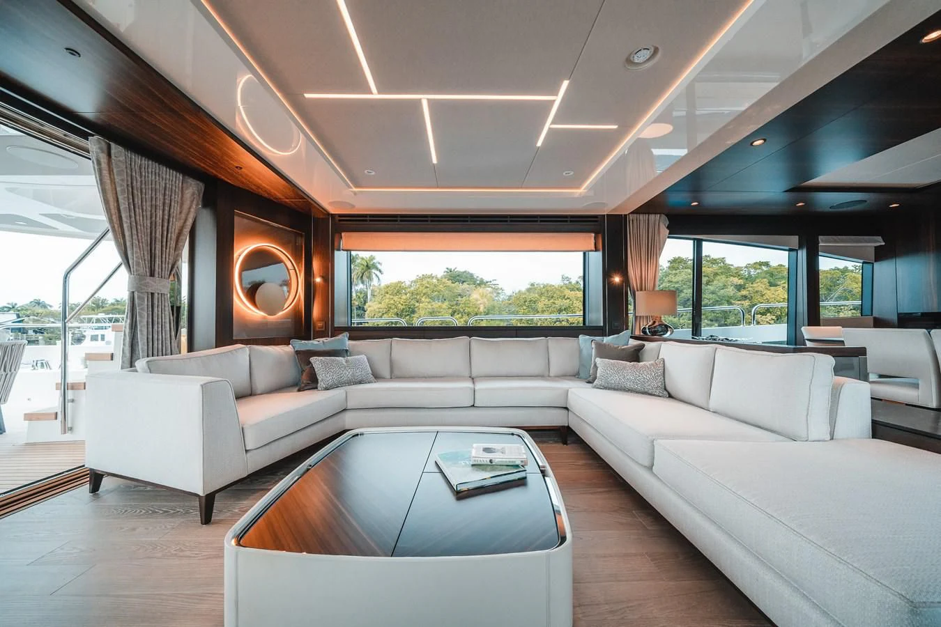 a living room with a large window aboard 88 YACHT Yacht for Sale