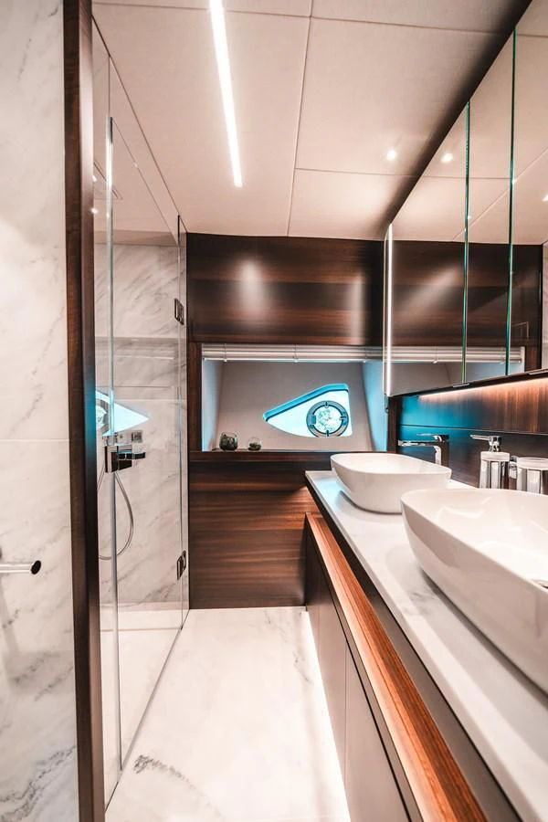 a bathroom with a sink and a shower aboard 88 YACHT Yacht for Sale