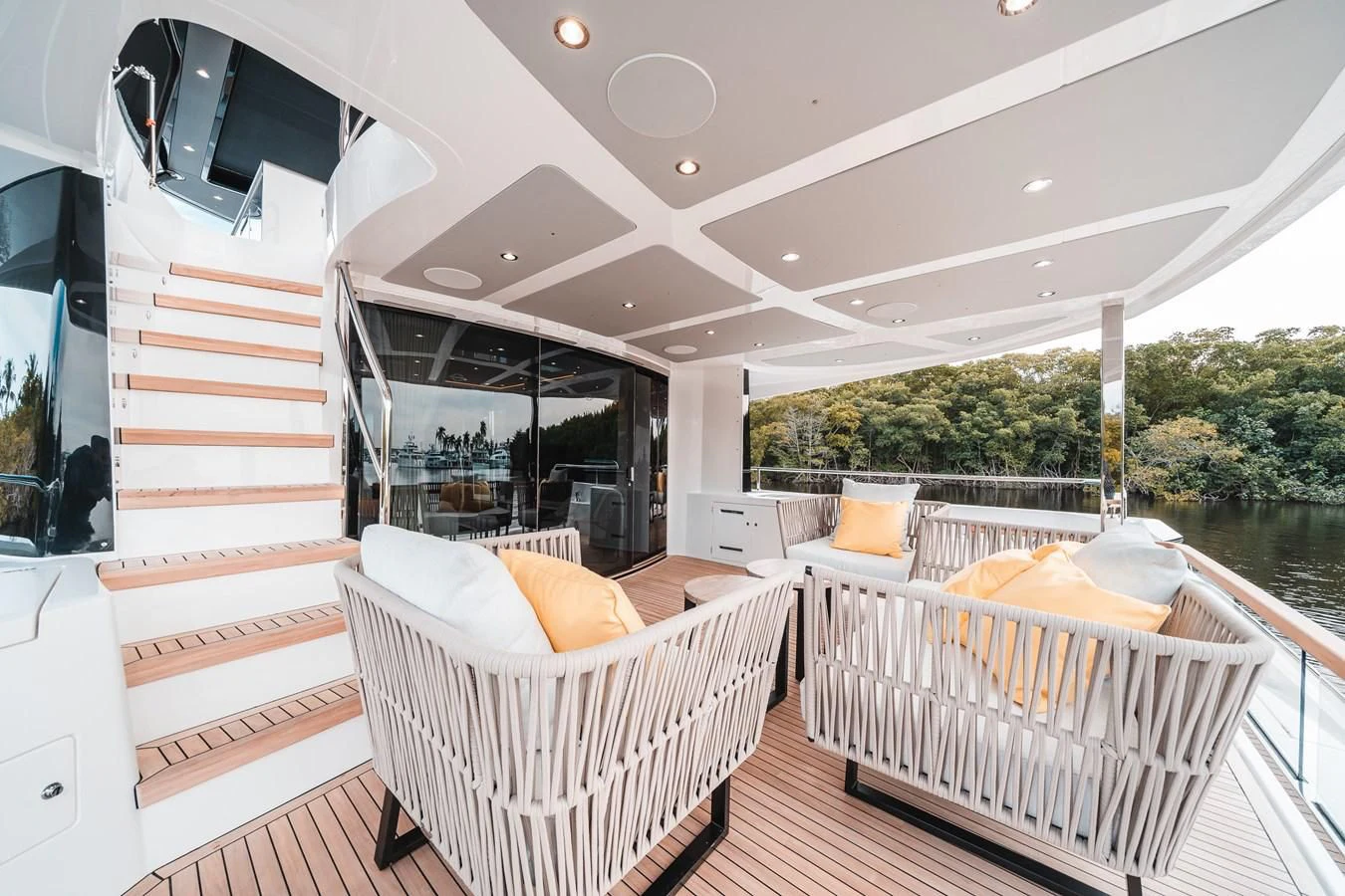 a deck with a deck and a pool aboard 88 YACHT Yacht for Sale