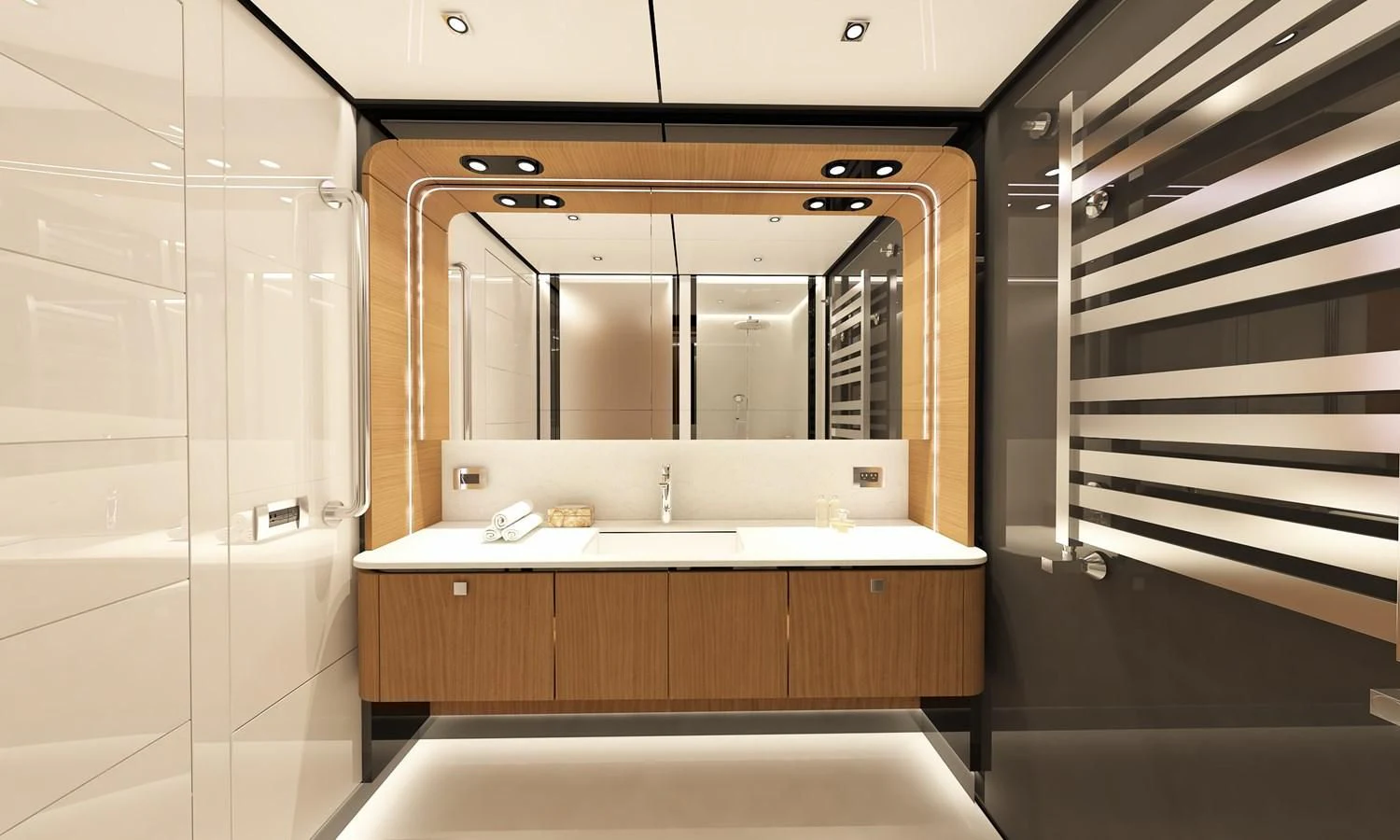 a bathroom with a large mirror aboard 88 YACHT Yacht for Sale