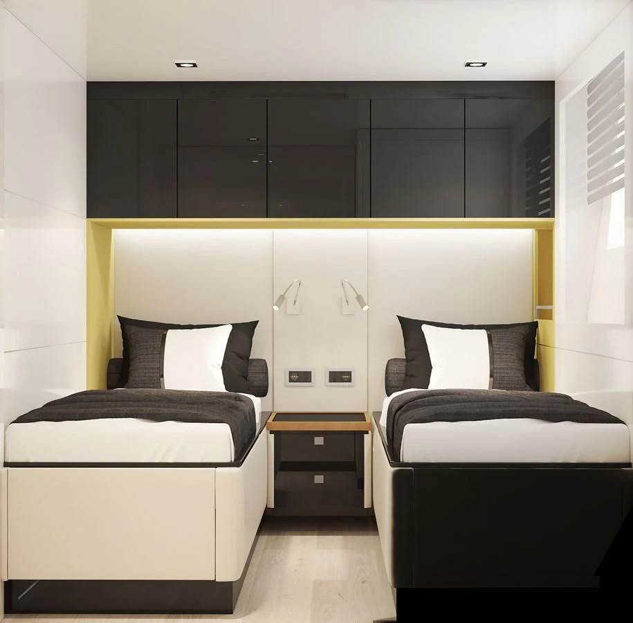 a room with a bed and a desk aboard 88 YACHT Yacht for Sale