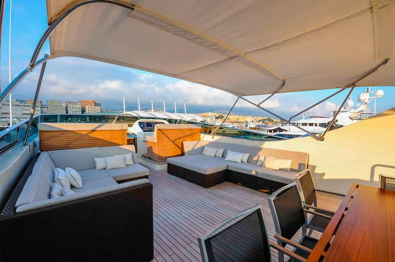 a room with a view of the water and the city aboard BY BUBANNY Yacht for Sale