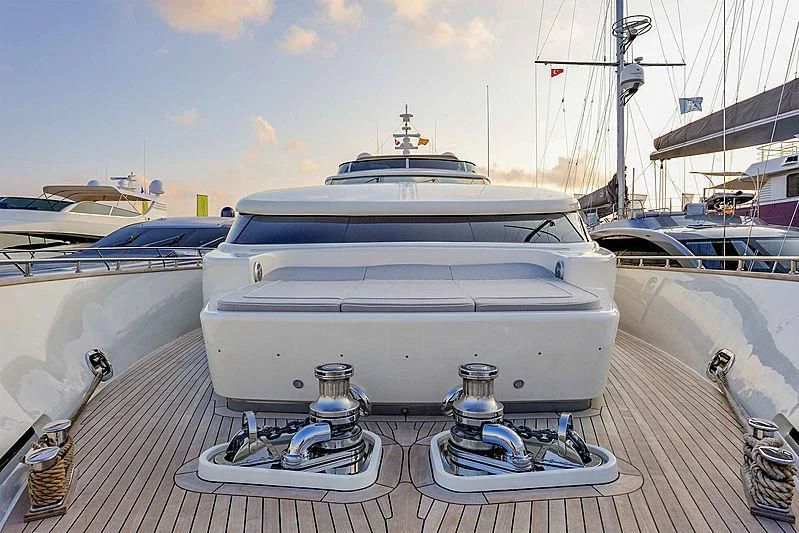 a white boat on a deck aboard BY BUBANNY Yacht for Sale