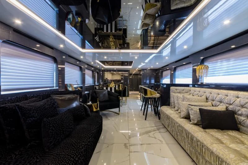 inside of a train aboard NOAM Yacht for Sale