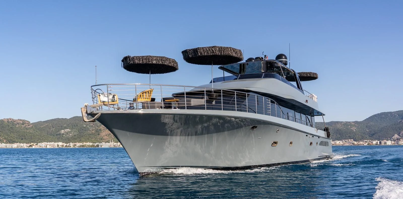 a large boat in the water aboard NOAM Yacht for Sale