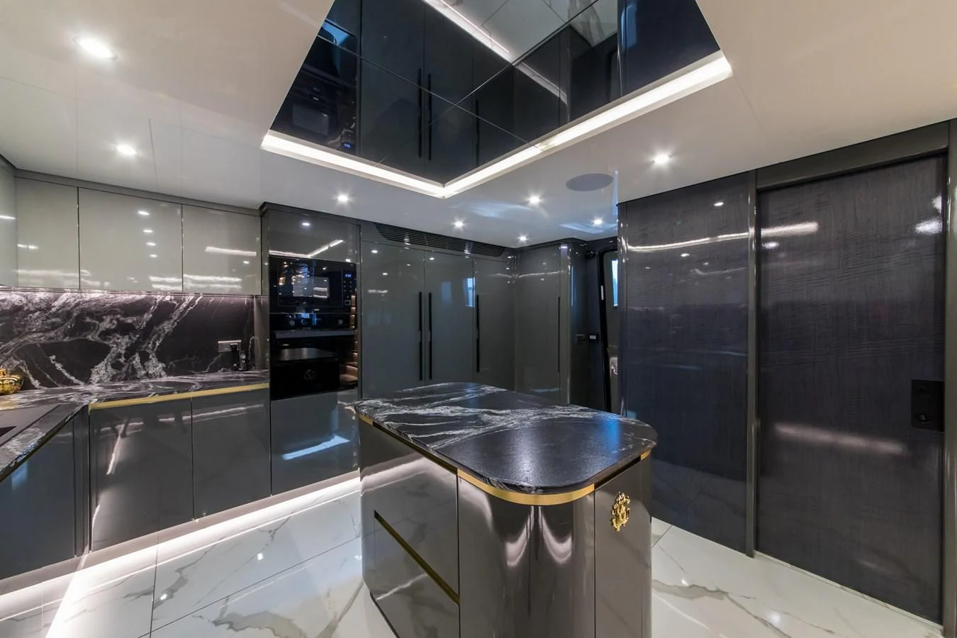 a kitchen with a large counter aboard NOAM Yacht for Sale