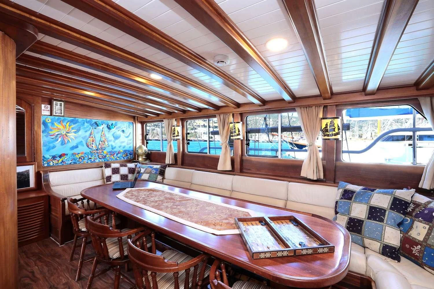 a pool table in a room aboard AEGEAN CLIPPER Yacht for Sale