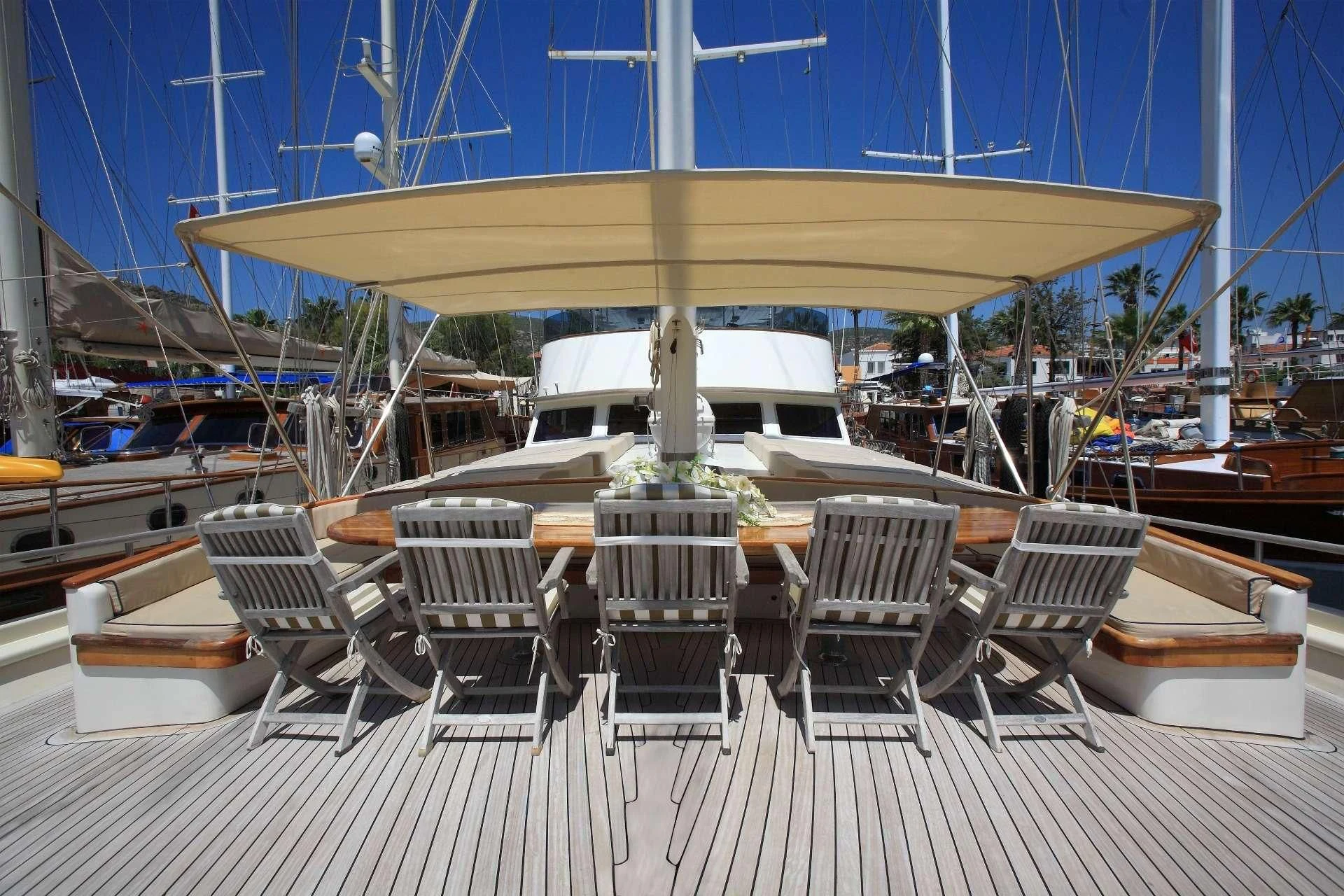 a group of chairs around a table aboard AEGEAN CLIPPER Yacht for Sale