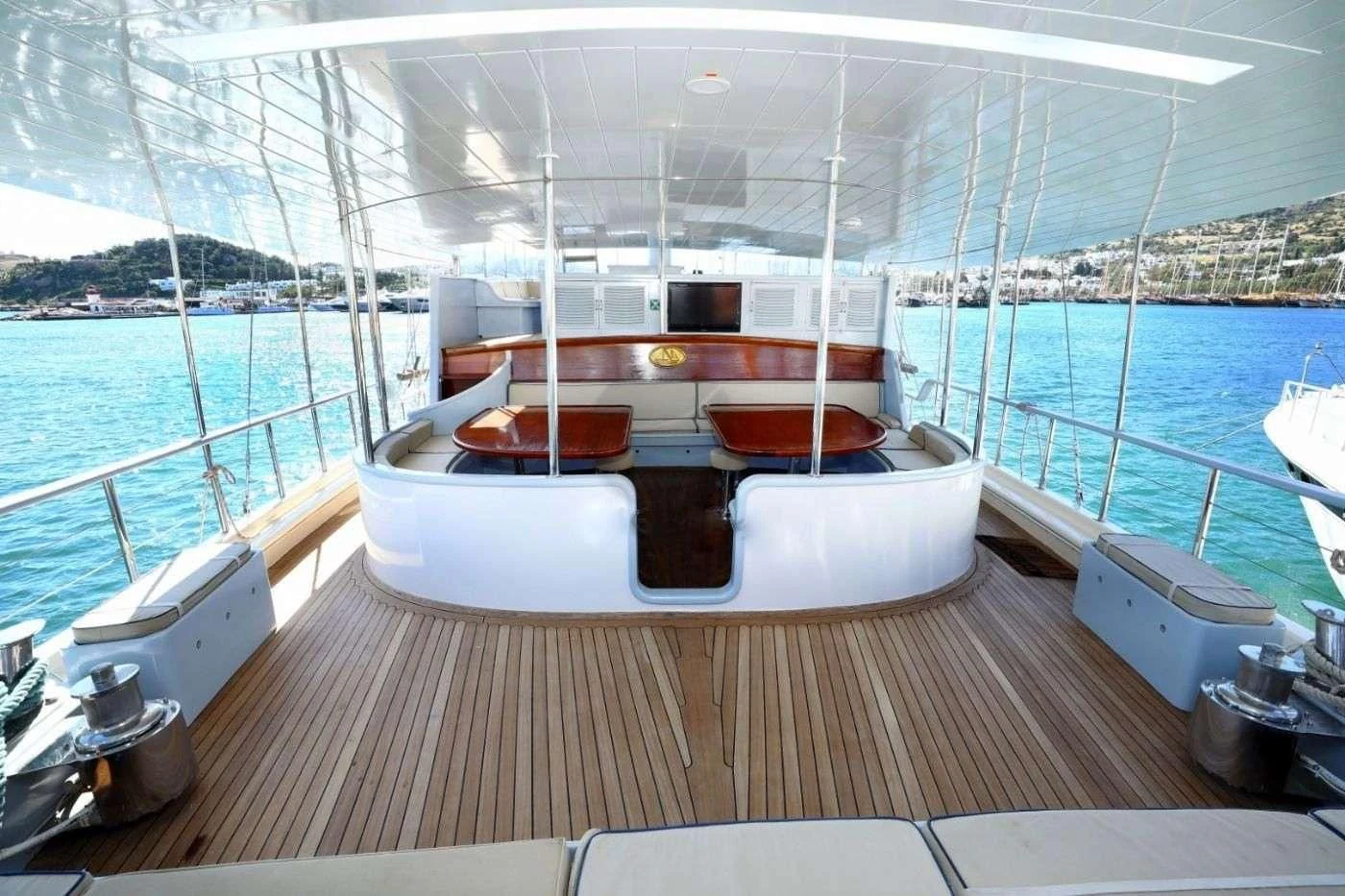 a boat on a deck aboard AEGEAN CLIPPER Yacht for Sale