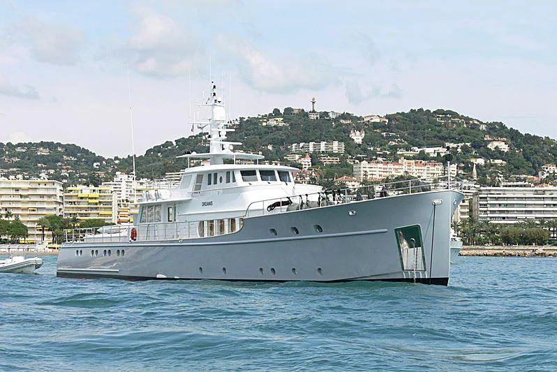 a white boat in the water aboard OKEANIS Yacht for Sale