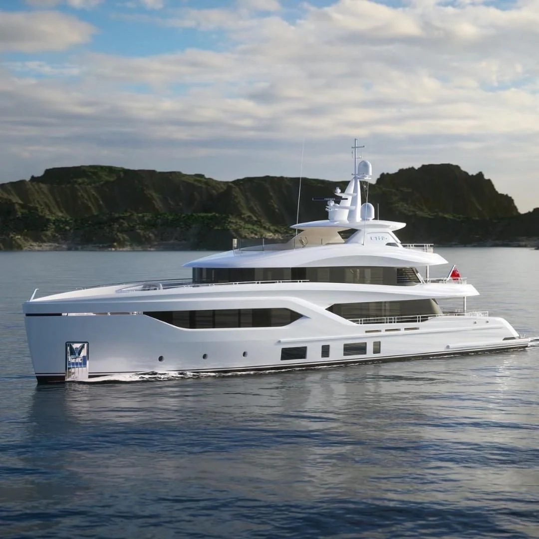 a white yacht on the water aboard EXTRA TIME Yacht for Sale