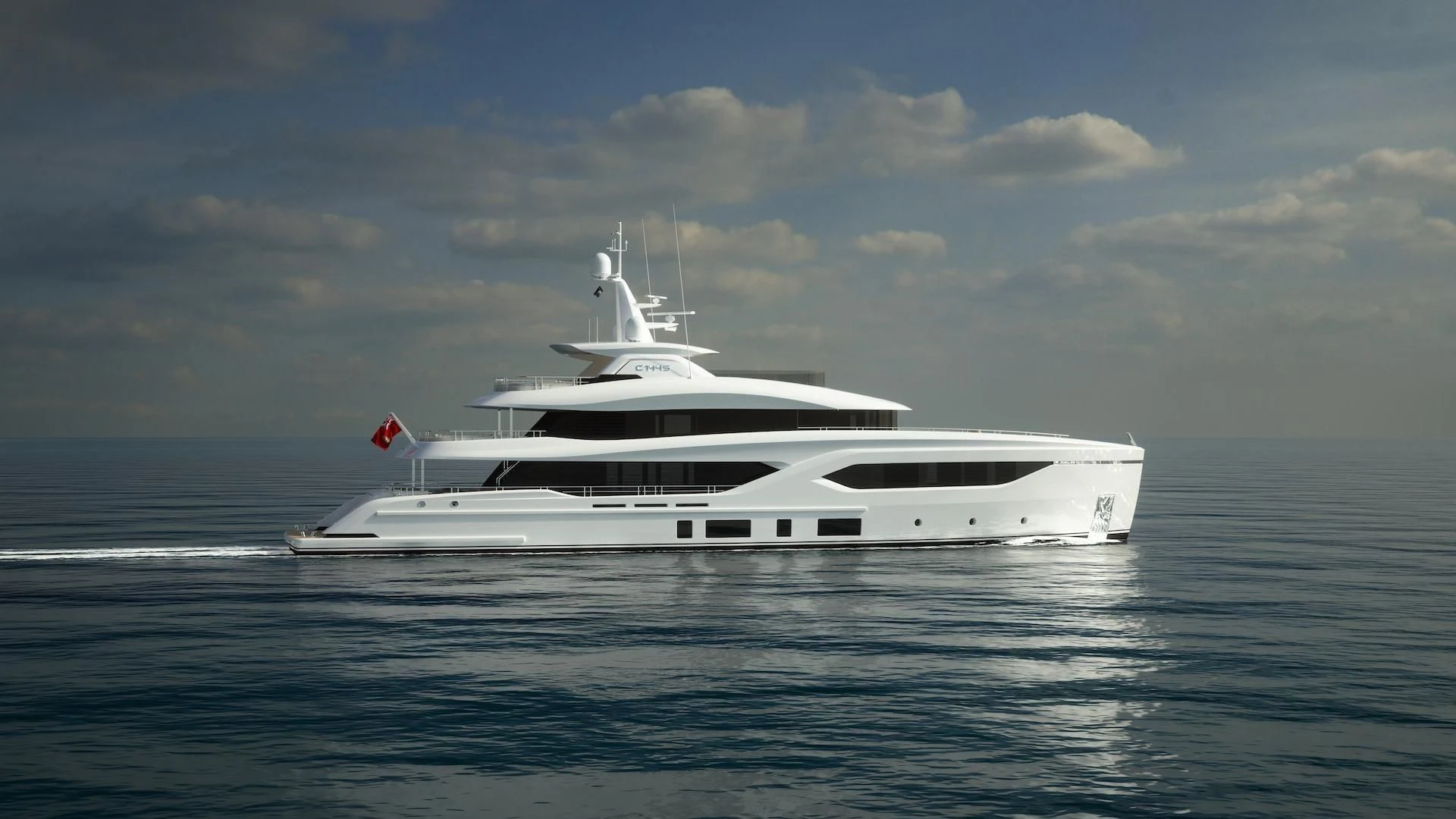 a white yacht in the water aboard EXTRA TIME Yacht for Sale