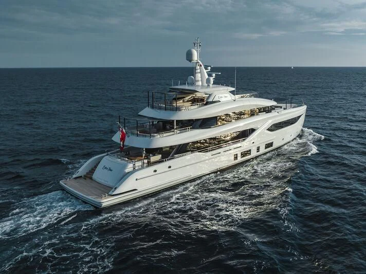 a white boat in the water aboard EXTRA TIME Yacht for Sale