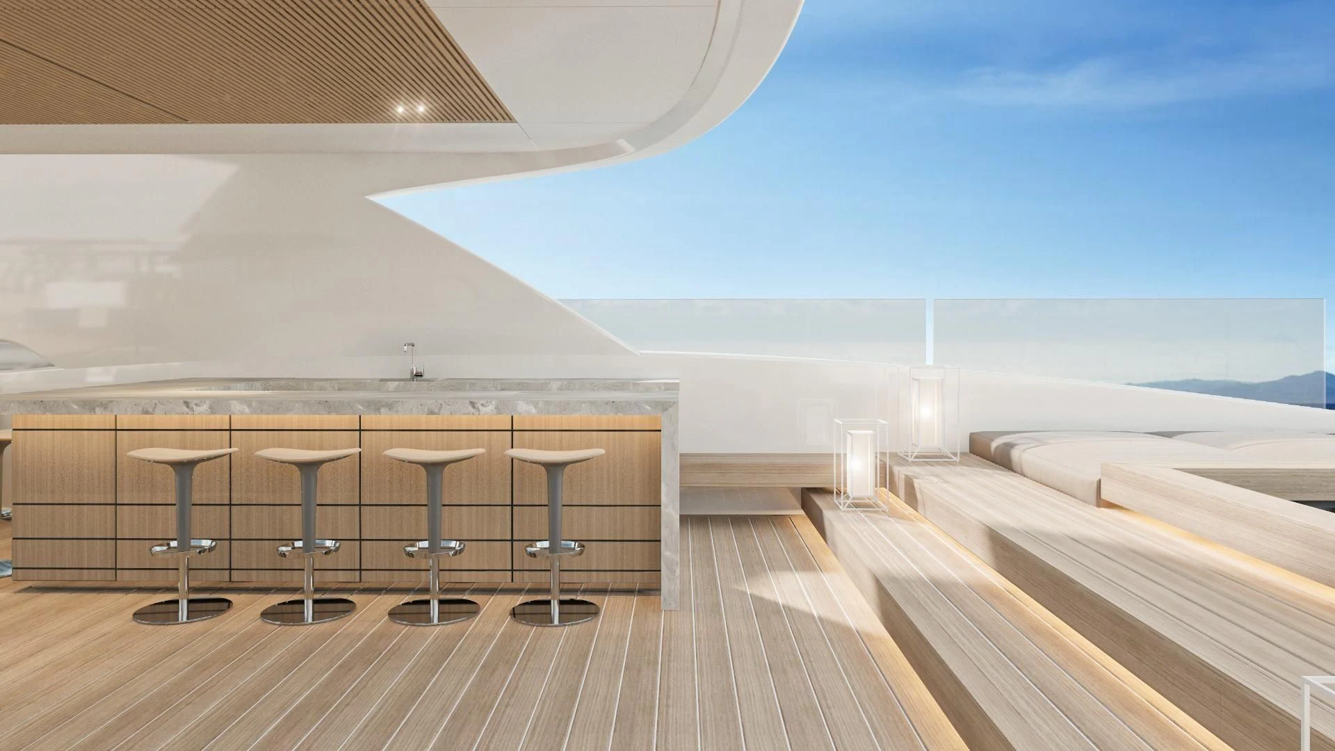 a room with tables and chairs aboard EXTRA TIME Yacht for Sale