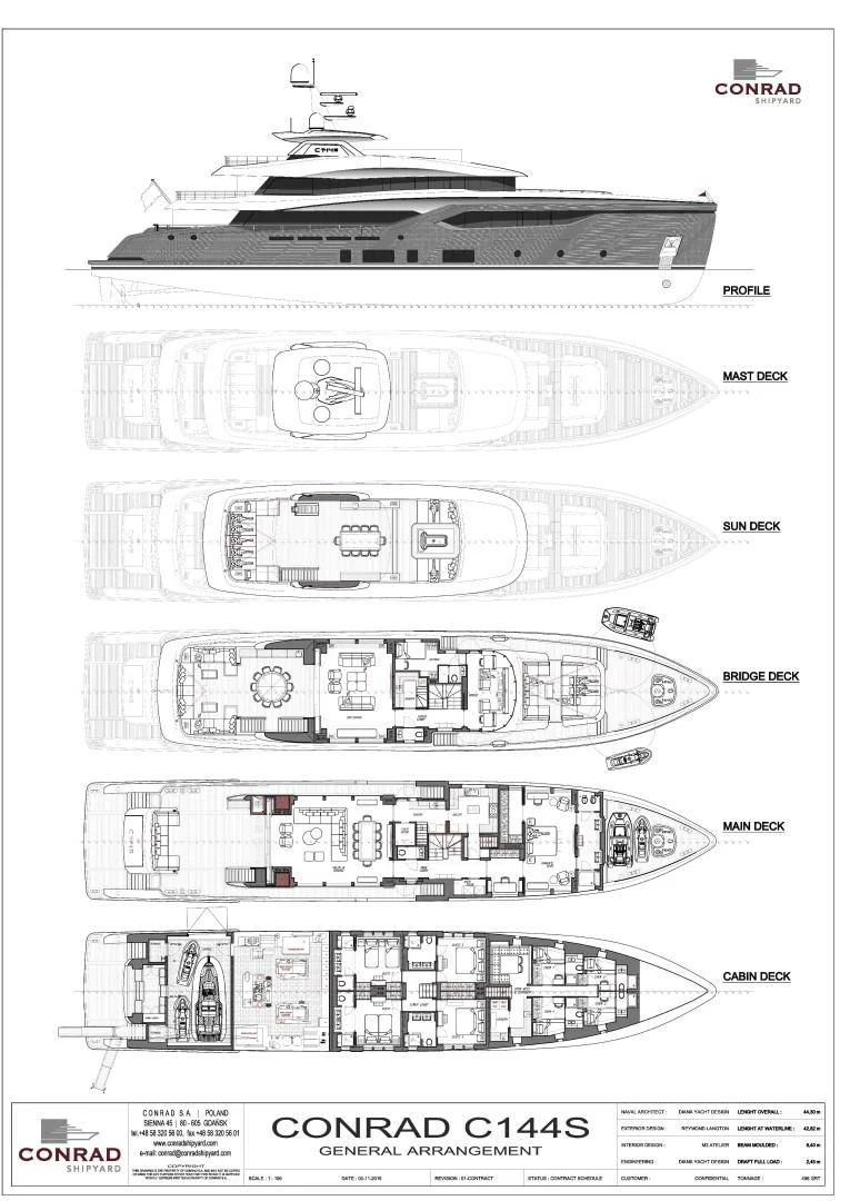 diagram, engineering drawing aboard EXTRA TIME Yacht for Sale