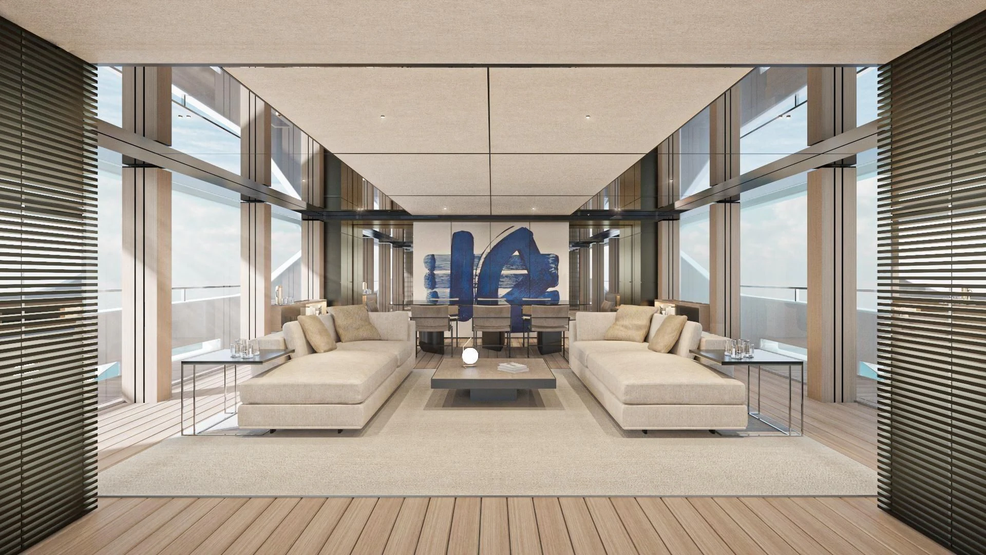 a room with a couch and a table aboard EXTRA TIME Yacht for Sale