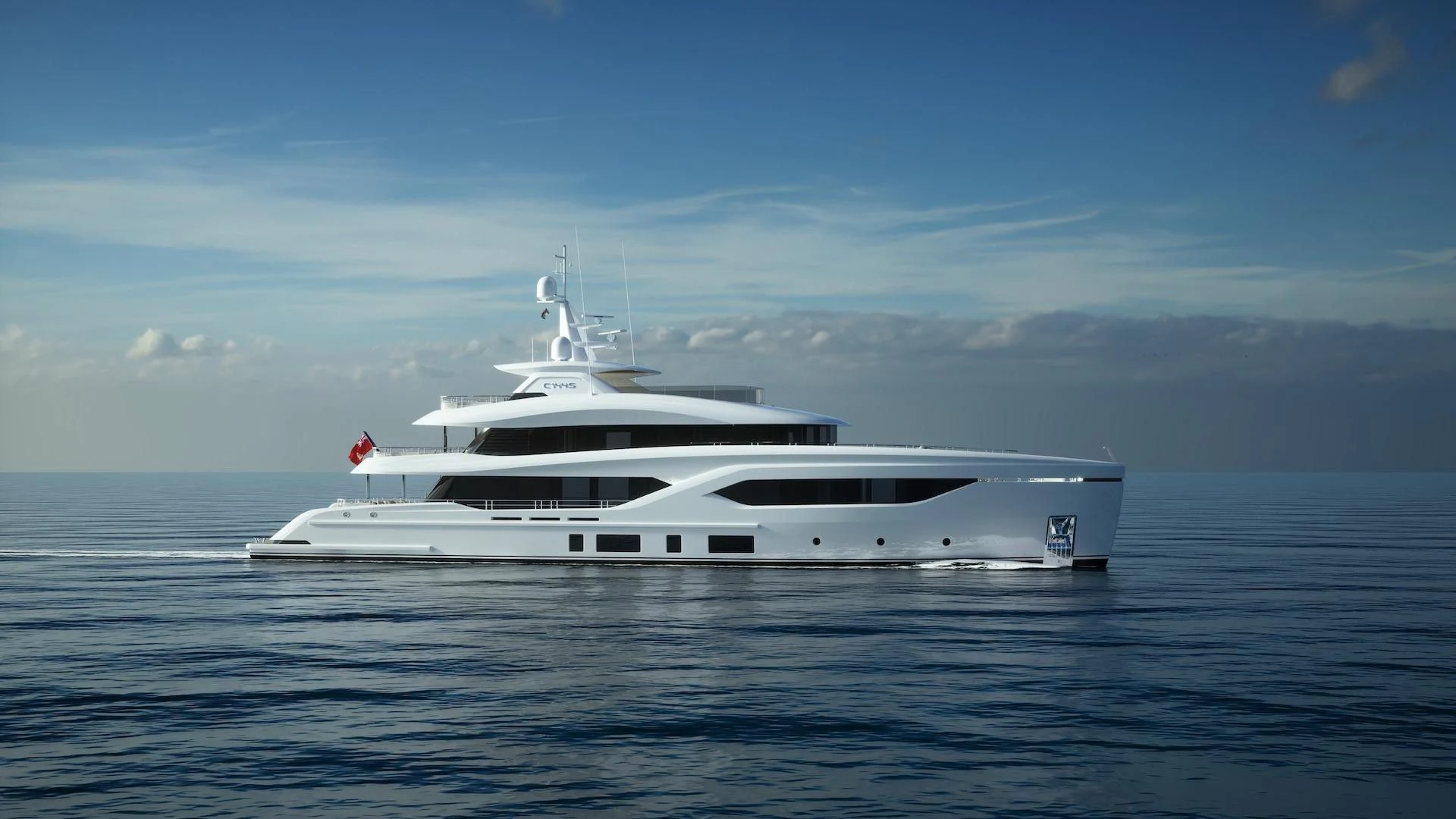 a white yacht in the water aboard EXTRA TIME Yacht for Sale
