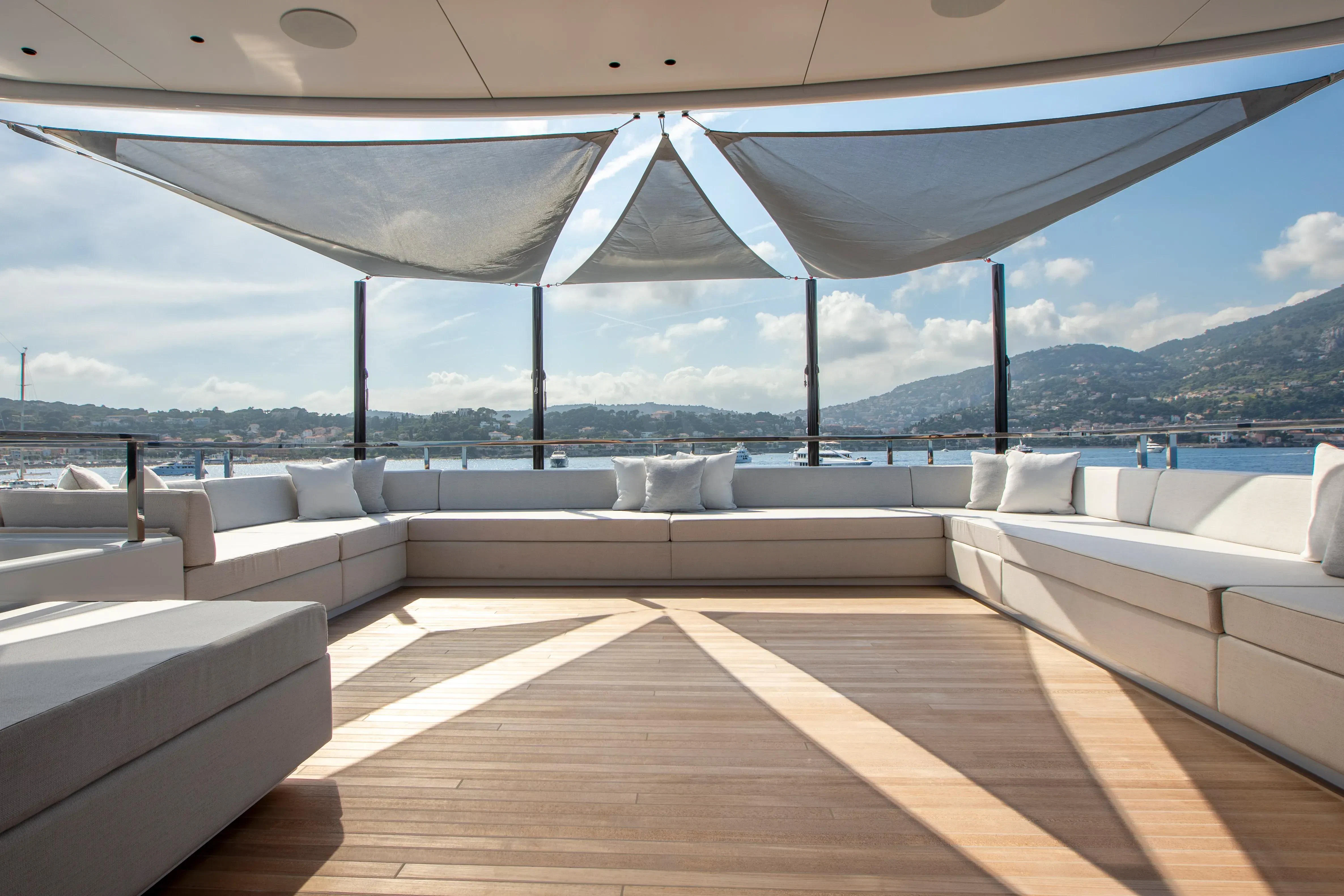 a room with a large white roof aboard EXTRA TIME Yacht for Sale