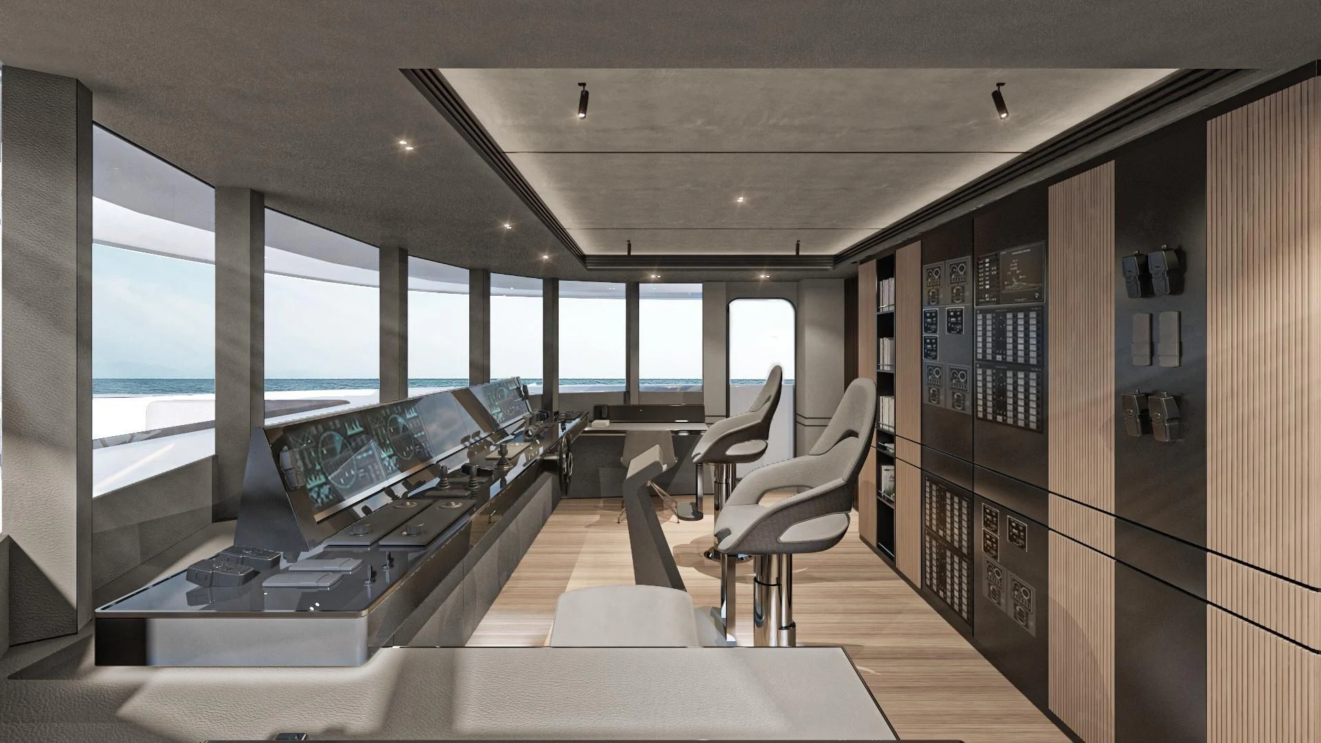 a room with a table and chairs aboard EXTRA TIME Yacht for Sale