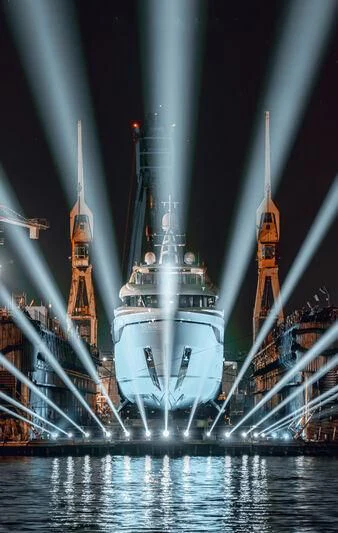 a large ship with a crane aboard EXTRA TIME Yacht for Sale