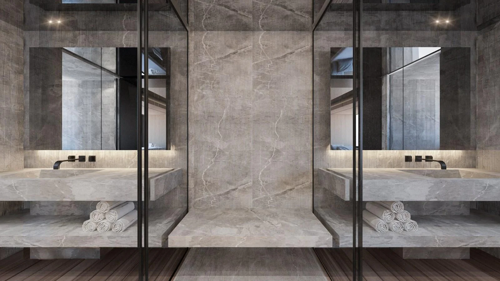 a bathroom with a large tub aboard EXTRA TIME Yacht for Sale