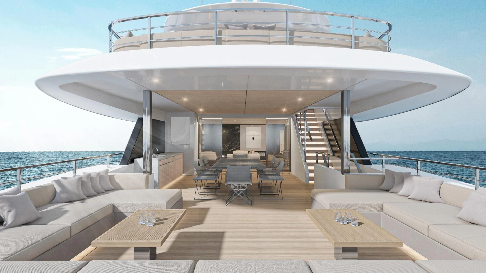 a large white boat on a boat aboard EXTRA TIME Yacht for Sale