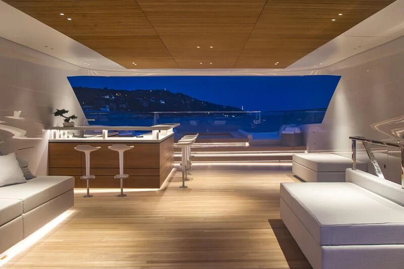 a room with a large screen aboard EXTRA TIME Yacht for Sale