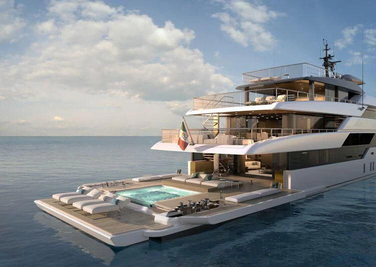a large white boat on a body of water aboard CONTIGO Yacht for Sale
