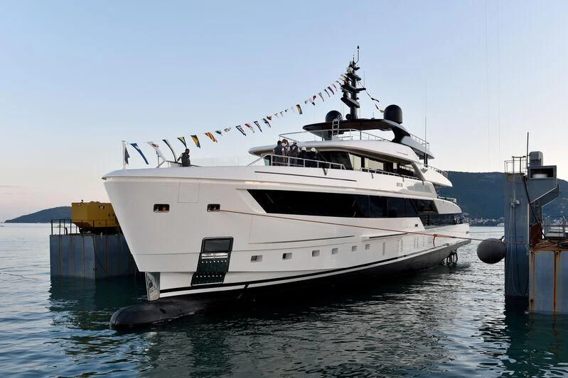 a large white boat aboard CONTIGO Yacht for Sale